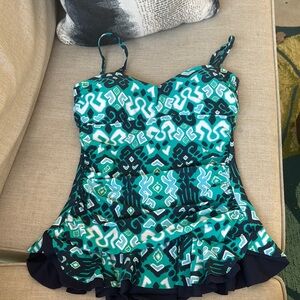 One piece Swimwear in Teal and Navy Pattern